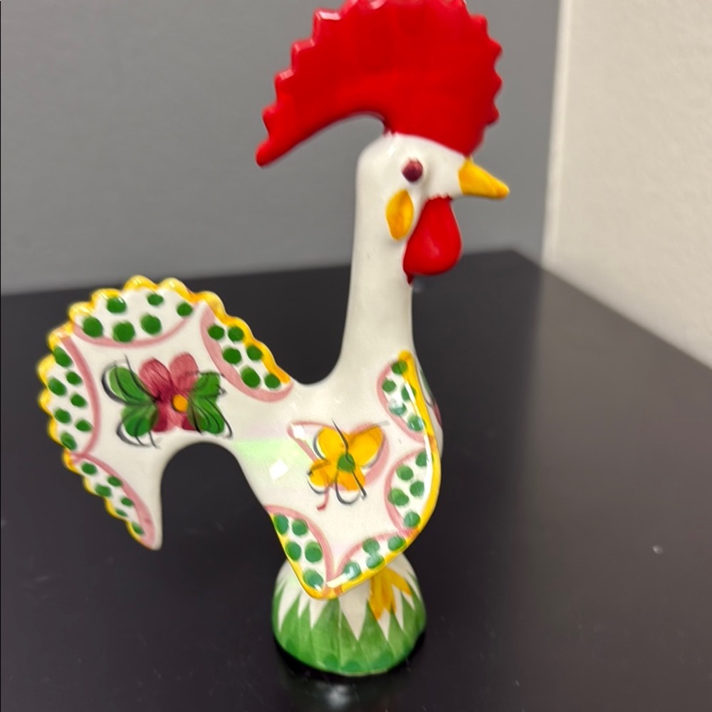 Vintage Portugal Colorful Ceramic‎ Rooster Figurine 5” hand painted signed